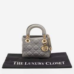 Dior Grey Cannage Leather Mini Chain Lady Dior Tote