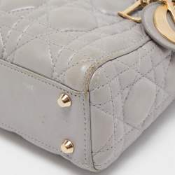Dior Grey Cannage Leather Mini Chain Lady Dior Tote