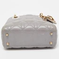 Dior Grey Cannage Leather Mini Chain Lady Dior Tote