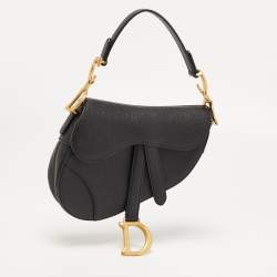 Pre Owned Dior Black Leather Mini Saddle Bag