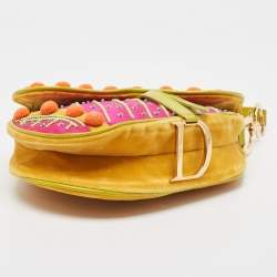 Dior Multicolor Velvet and Patent Leather Limited Edition 0096 Pom Pom Embellished Saddle Bag