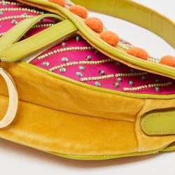 Dior Multicolor Velvet and Patent Leather Limited Edition 0096 Pom Pom Embellished Saddle Bag