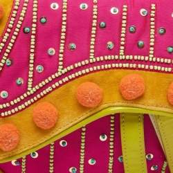 Dior Multicolor Velvet and Patent Leather Limited Edition 0096 Pom Pom Embellished Saddle Bag