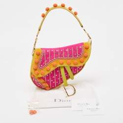 Dior Multicolor Velvet and Patent Leather Limited Edition 0096 Pom Pom Embellished Saddle Bag