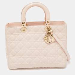 Pre Owned Dior Pink Cannage Leather Large Lady Dior Tote