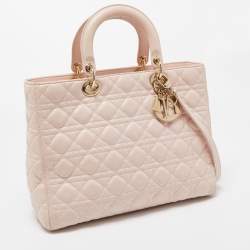 Pre Owned Dior Pink Cannage Leather Large Lady Dior Tote