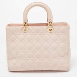 Pre Owned Dior Pink Cannage Leather Large Lady Dior Tote