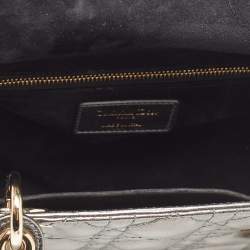 Pre Owned Dior Metallic Grey Cannage Leather Medium Lady Dior Tote
