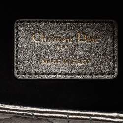Pre Owned Dior Metallic Grey Cannage Leather Medium Lady Dior Tote