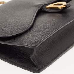 Pre Owned Dior Black Grained Leather Saddle Chain Pouch