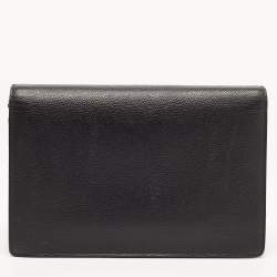 Pre Owned Dior Black Grained Leather Saddle Chain Pouch