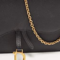 Pre Owned Dior Black Grained Leather Saddle Chain Pouch