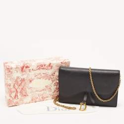 Pre Owned Dior Black Grained Leather Saddle Chain Pouch