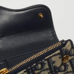 Pre Owned Dior Blue Oblique Canvas Saddle Card Holder