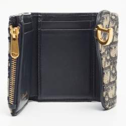 Pre Owned Dior Blue Oblique Canvas Saddle Card Holder