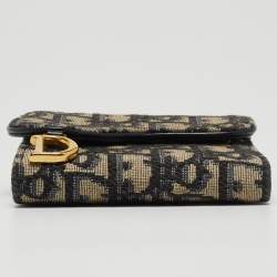 Pre Owned Dior Blue Oblique Canvas Saddle Card Holder