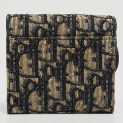 Pre Owned Dior Blue Oblique Canvas Saddle Card Holder