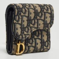 Pre Owned Dior Blue Oblique Canvas Saddle Card Holder