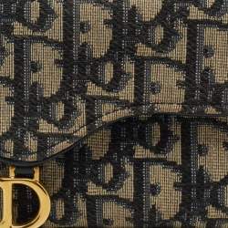 Pre Owned Dior Blue Oblique Canvas Saddle Card Holder