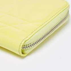 Pre Owned Dior Yellow Cannage Patent Leather Lady Dior Continental Wallet
