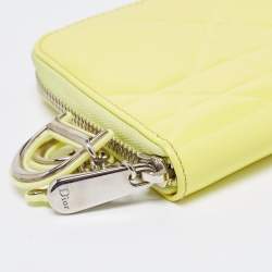 Pre Owned Dior Yellow Cannage Patent Leather Lady Dior Continental Wallet