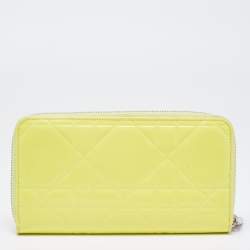 Pre Owned Dior Yellow Cannage Patent Leather Lady Dior Continental Wallet