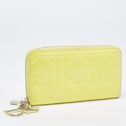 Pre Owned Dior Yellow Cannage Patent Leather Lady Dior Continental Wallet