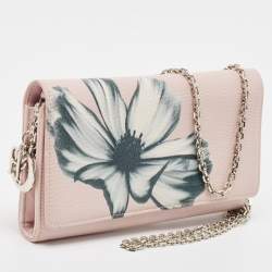Pre Owned Dior Pink Leather Diorissimo Alstroemeria Flower Chain Clutch
