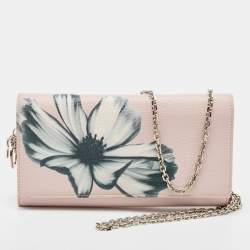 Pre Owned Dior Pink Leather Diorissimo Alstroemeria Flower Chain Clutch