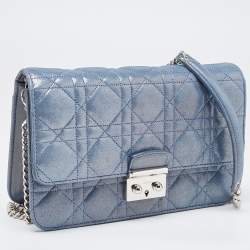 Pre Owned Dior Blue Cannage Quilted Leather Miss Dior Promenade Chain Clutch