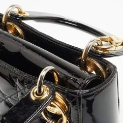 Pre Owned Dior Black Cannage Patent Leather Mini Lady Dior Tote