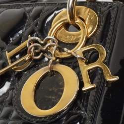 Pre Owned Dior Black Cannage Patent Leather Mini Lady Dior Tote