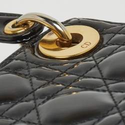 Pre Owned Dior Black Cannage Patent Leather Mini Lady Dior Tote