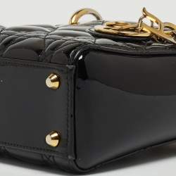 Pre Owned Dior Black Cannage Patent Leather Mini Lady Dior Tote