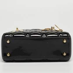 Pre Owned Dior Black Cannage Patent Leather Mini Lady Dior Tote
