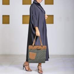 Pre Owned Dior Brown/Green Oblique Canvas Trotter Tote Bag