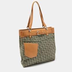 Pre Owned Dior Brown/Green Oblique Canvas Trotter Tote Bag