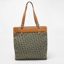 Pre Owned Dior Brown/Green Oblique Canvas Trotter Tote Bag