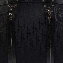 Pre Owned Dior Black Diorissimo Canvas Embroidered Flowers Large Tote 