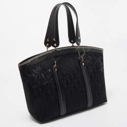 Pre Owned Dior Black Diorissimo Canvas Embroidered Flowers Large Tote 