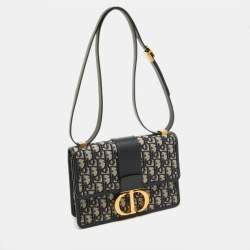 Pre Owned Dior Navy Blue Oblique Canvas and Leather 30 Montaigne Shoulder Bag