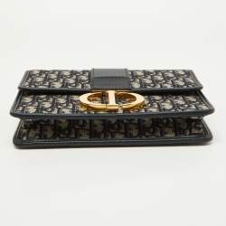 Pre Owned Dior Navy Blue Oblique Canvas and Leather 30 Montaigne Shoulder Bag