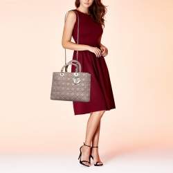 Pre Owned Dior Old Rose Cannage Leather Supple Lady Dior Tote