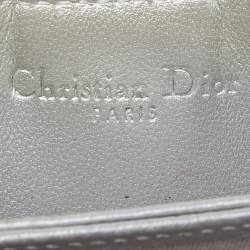 Pre Owned Dior Metallic Grey Cannage Leather 5 Gusset Card Holder
