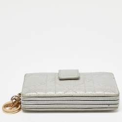 Pre Owned Dior Metallic Grey Cannage Leather 5 Gusset Card Holder