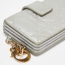 Pre Owned Dior Metallic Grey Cannage Leather 5 Gusset Card Holder
