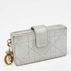 Pre Owned Dior Metallic Grey Cannage Leather 5 Gusset Card Holder