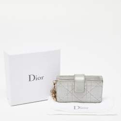 Pre Owned Dior Metallic Grey Cannage Leather 5 Gusset Card Holder