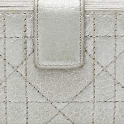 Pre Owned Dior Metallic Grey Cannage Leather 5 Gusset Card Holder