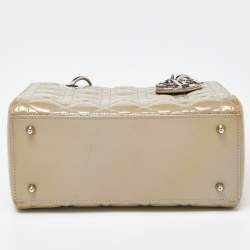 Pre Owned Dior Beige Cannage Patent Leather Medium Lady Dior Tote